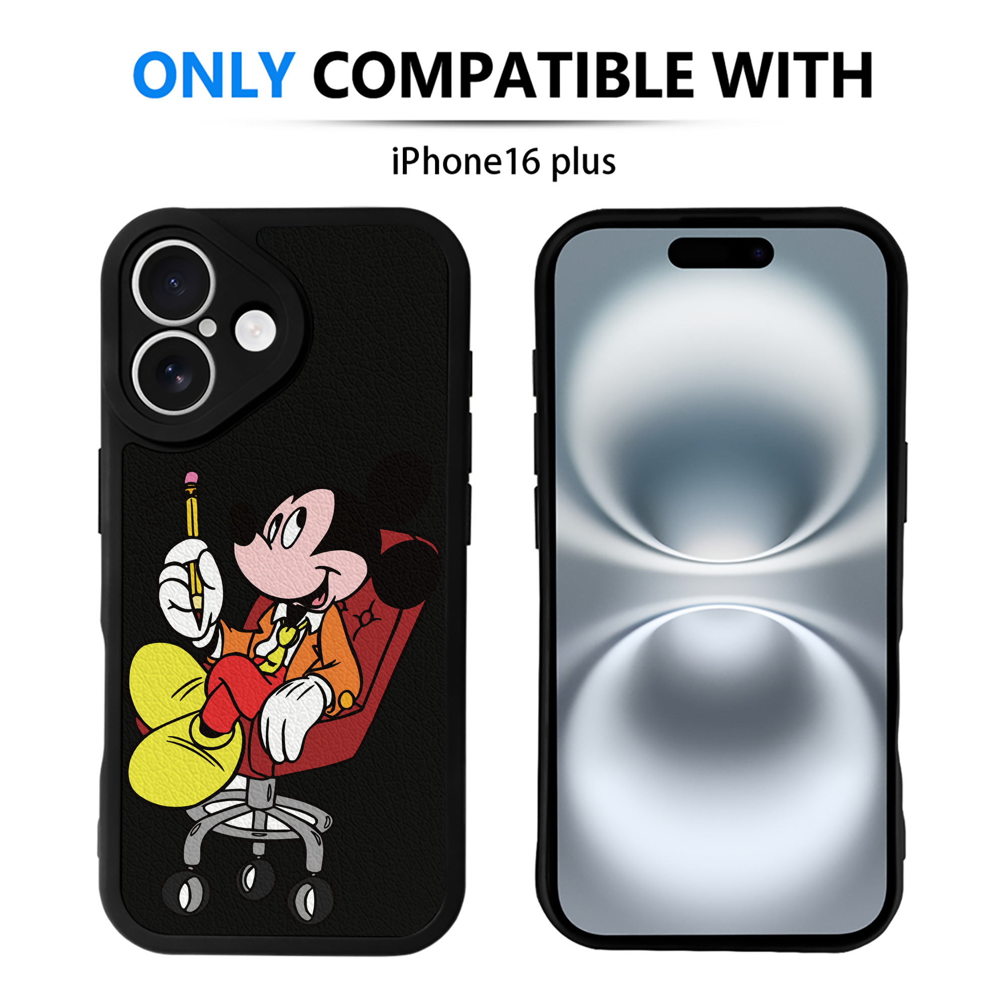 （画像用） ミッキーマウス Mickey Mouse 【iPhone 16シリーズ対応】シリコンスマホケース（レザー調） 材質：シリコン